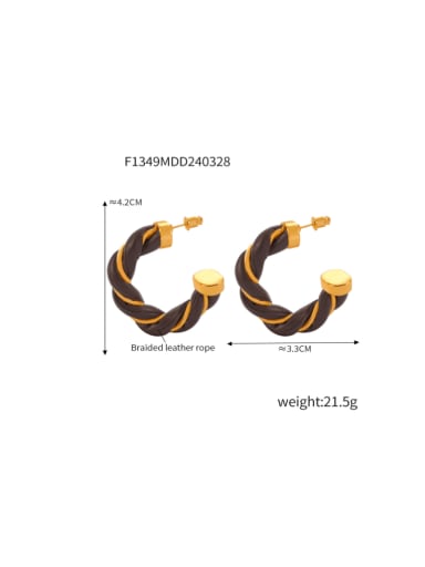 F1349 Brown Leather Earrings Brass Artificial Leather Geometric Minimalist Stud Earring