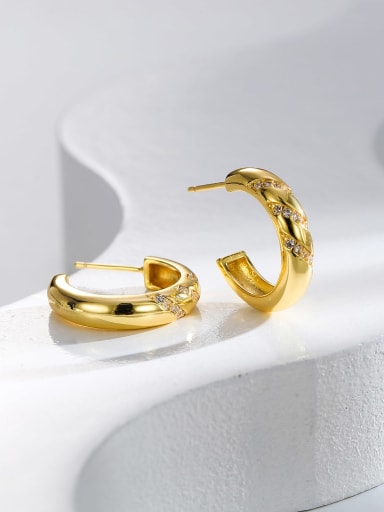 H01361 Gold Brass Cubic Zirconia Geometric Dainty Hoop Earring