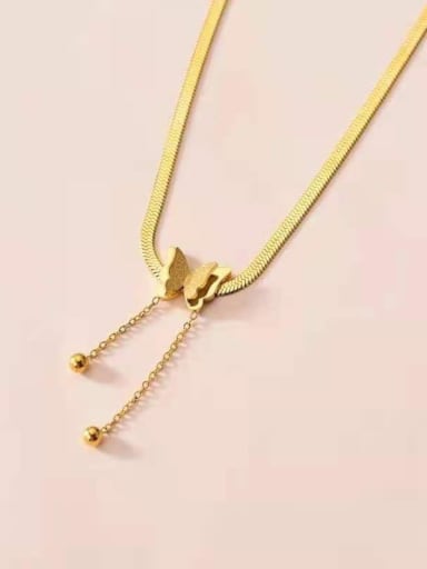 K gold Titanium Steel Butterfly Vintage Tassel Necklace