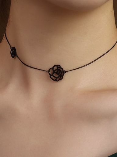 Black Titanium 316L Stainless Steel Hollow Flower Minimalist Necklace with e-coated waterproof
