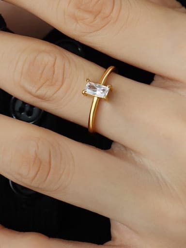 A424 Zircon Gold Ring Titanium Steel Glass Stone Geometric Minimalist Band Ring