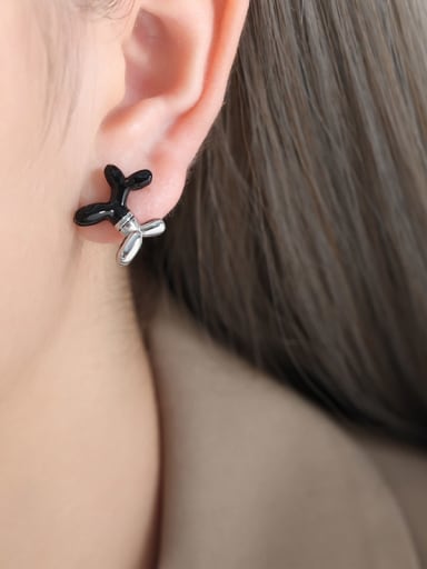 F914 Weight Black Glazed Steel Earrings Titanium Steel Enamel Dog Trend Stud Earring