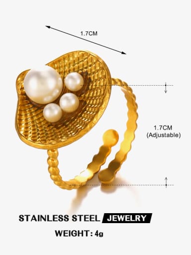 Exquisite Shell Ring Gold Trend Geometric Stainless steel Freshwater Pearl Ring And Earring Set