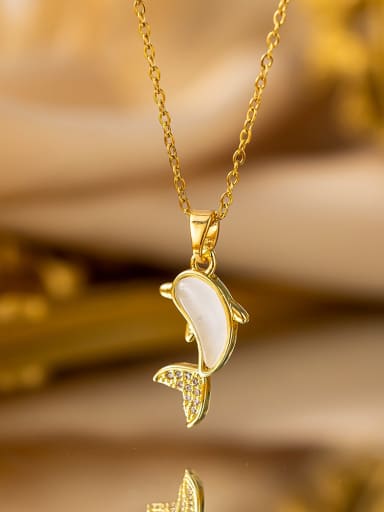 YXL9129 White Dolphin Necklace Gold Titanium Steel Cats Eye Dolphin Trend Necklace