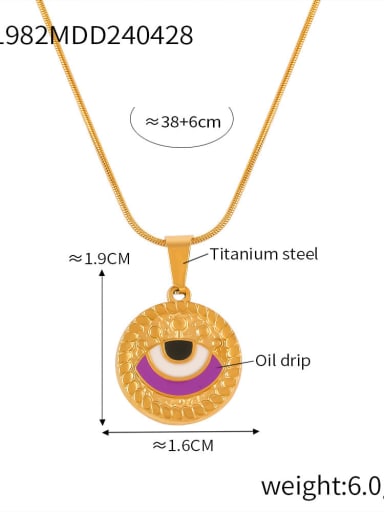 P1982 Gold Purple Droplet Oil Necklace Titanium Steel Enamel Evil Eye Vintage Necklace