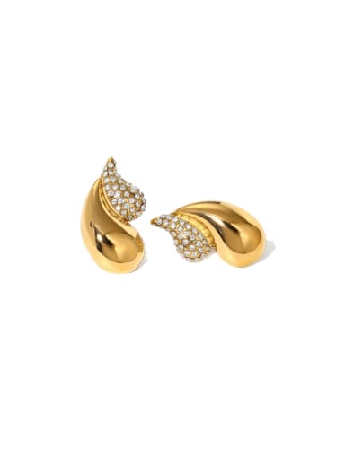 JDE2403110 gold Stainless steel Rhinestone Water Drop Hip Hop Stud Earring