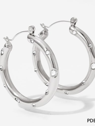 PDE1431 Solid White Stainless steel Cubic Zirconia Geometric Trend Hoop Earring