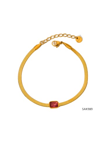 SAK989 Golden +Red Stainless steel Glass Stone Snake bone chain Minimalist Link Bracelet