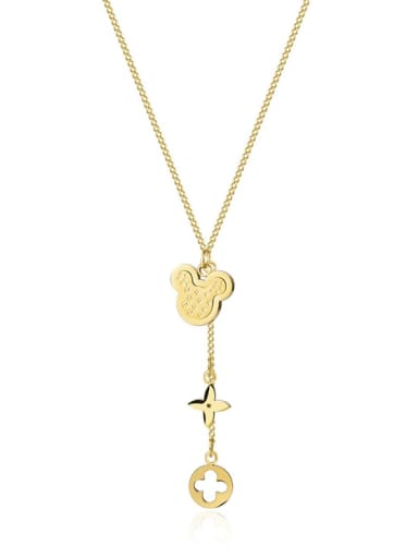 Titanium Steel Cross Cute Mickey Pendant Necklace