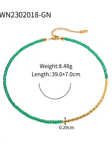 JDWN2302018 GN Titanium Steel Bead Green Geometric Vintage Beaded Necklace