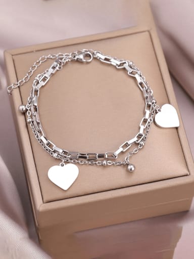 Titanium Steel  Double Layer Chain Heart Trend Strand Bracelet
