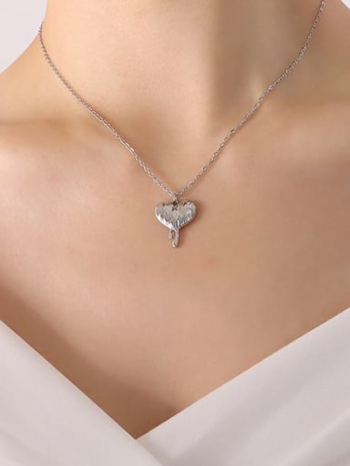 P271 Steel Necklace 40 +5cm Titanium Steel Rhinestone Minimalist Heart Earring and Necklace Set