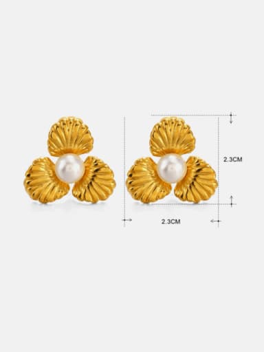 Flower Earrings 1 Gold Stainless steel Imitation Pearl Flower Hip Hop Stud Earring