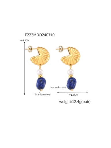 F223 Golden Natural Stone Earrings Titanium Steel Imitation Pearl Geometric Hip Hop Drop Earring