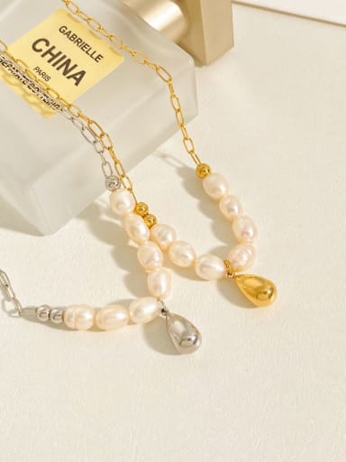 Stainless steel Freshwater Pearl Water Drop Trend Beaded Necklace