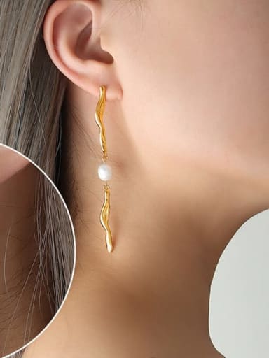 F129 gold asymmetric Earrings Trend Geometric Brass Freshwater Pearl Ring Earring And Bracelet Set
