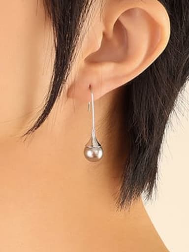 F622 steel Grey Pearl Earrings Titanium Steel Imitation Pearl Irregular Vintage Hook Earring