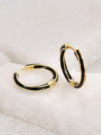 H00314 Gold Brass Enamel Geometric Minimalist Hoop Earring