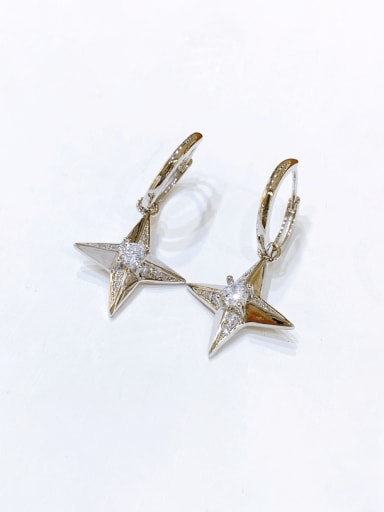 H00354 steel Brass Cubic Zirconia Cross Vintage Huggie Earring