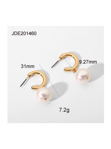 JDE201460 Stainless steel Freshwater Pearl Geometric Trend Drop Earring