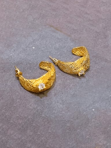 Brass Cubic Zirconia Geometric Vintage Stud Earring