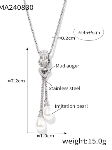 P2013 steel necklace Stainless steel Imitation Pearl Tassel Minimalist Lariat Necklace