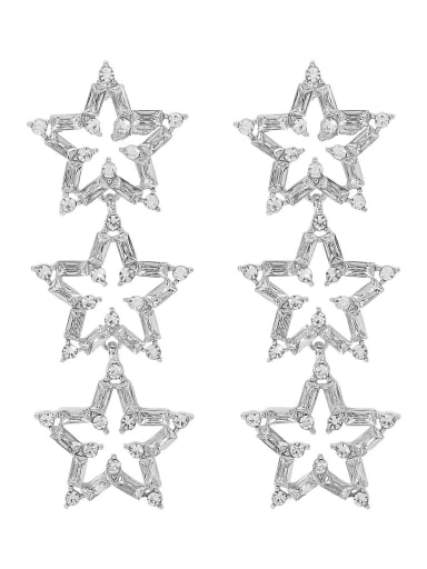 White K Silver Alloy Cubic Zirconia Pentagram Trend Stud Earring