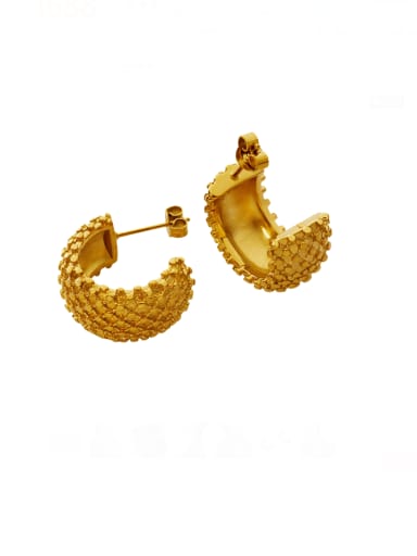 F009 Gold Earrings Titanium Steel Geometric Vintage C Shape  Stud Earring