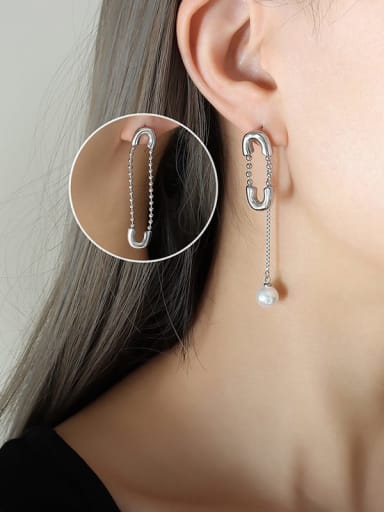 F153 Steel Earrings Titanium Steel Imitation Pearl Geometric Trend Drop Earring