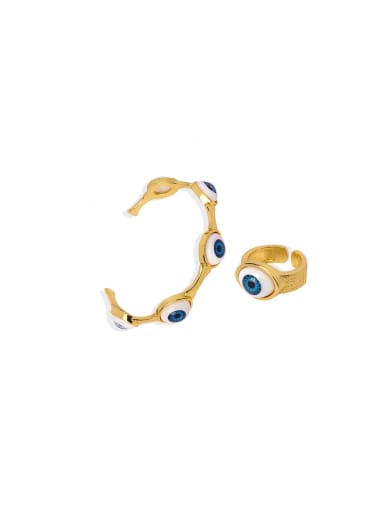 Brass Enamel Trend Evil Eye Ring and Bangle Set
