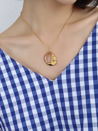 Gold irregular Pendant Necklace 40+5cm Titanium 316L Stainless Steel Hollow Geometric Vintage Necklace with e-coated waterproof