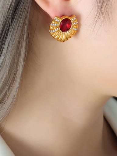 F756 Gold Earrings Titanium Steel Cubic Zirconia Geometric Vintage Stud Earring