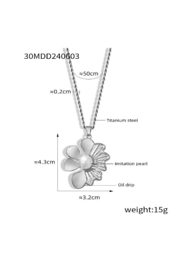 P1830 Steel White Necklace Titanium Steel Enamel Flower Minimalist Necklace