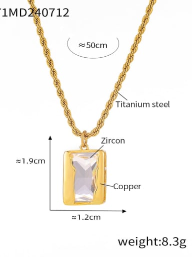 P1871 Gold Necklace Titanium Steel Glass Stone Geometric Minimalist Necklace