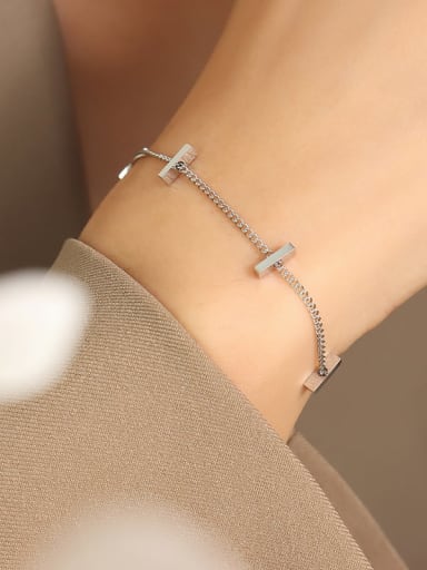 E112 steel color bracelet 16 +5cm Titanium Steel Geometric Minimalist Link Bracelet