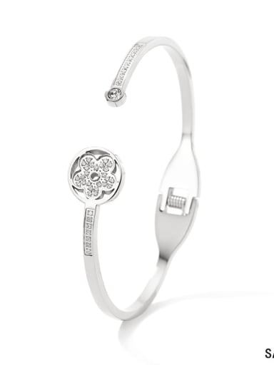 Stainless steel Cubic Zirconia Flower Trend Cuff Bangle