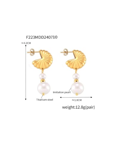 F223 Golden Bead Earrings Titanium Steel Imitation Pearl Geometric Hip Hop Drop Earring