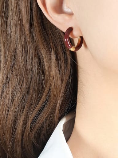 F746 Wine Red Oil Dropping Earrings Titanium Steel Enamel Geometric Trend Hoop Earring