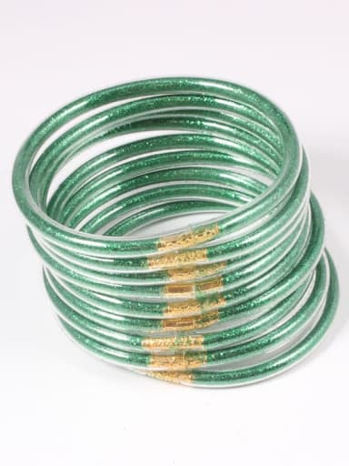 green PVC Silicone Tube Gold Powder Bracelet, Jelly Bangles Bracelet, Cross-Border 9 in a Group