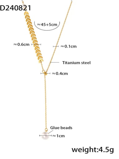 P485 Golden 2 Beads Titanium Steel Wheatear Minimalist Tassel Necklace