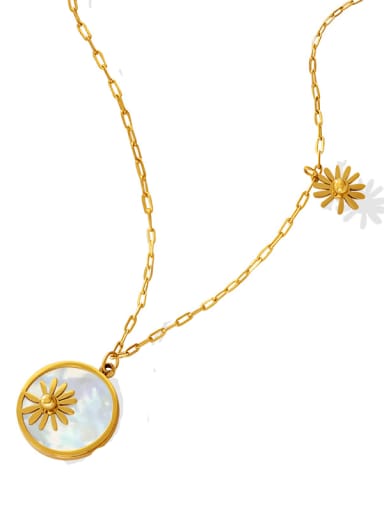 Titanium Steel Shell Flower Vintage Round Pendnat  Necklace