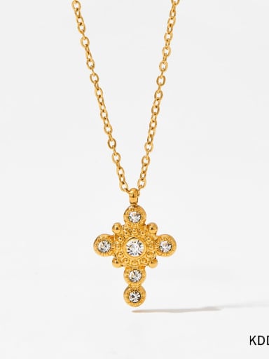 KDD408 Gold White Stainless steel Cubic Zirconia Cross Trend Necklace