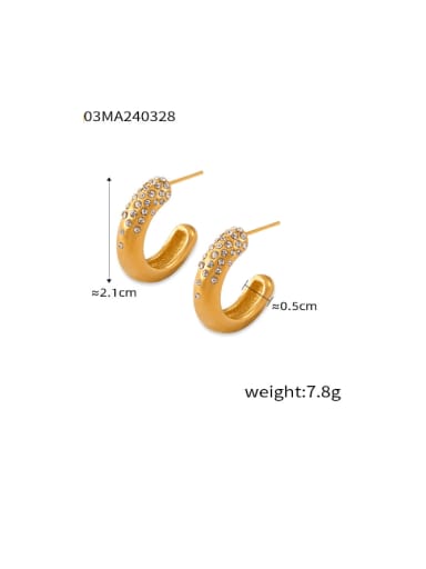 F1503 Gold Earrings Titanium Steel Rhinestone Geometric Hip Hop Stud Earring