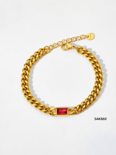 SAK860 14K Golden ++ red Stainless steel Glass Stone Geometric  Chain Hip Hop Link Bracelet