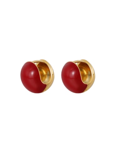 H01023 gold+red Brass Enamel Round  Ball Bohemia Stud Earring