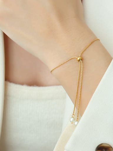 E142 Gold Bracelet 24cm Trend Tassel Titanium Steel Imitation Pearl Bracelet and Necklace Set