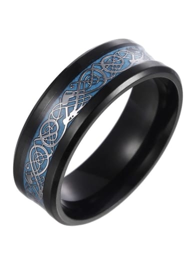 Blue light silver dragon pattern Stainless steel Dragon Pattern Hip Hop Noctilucent Men's Ring