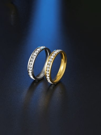 custom Stainless steel Rhinestone Round Minimalist Band Ring