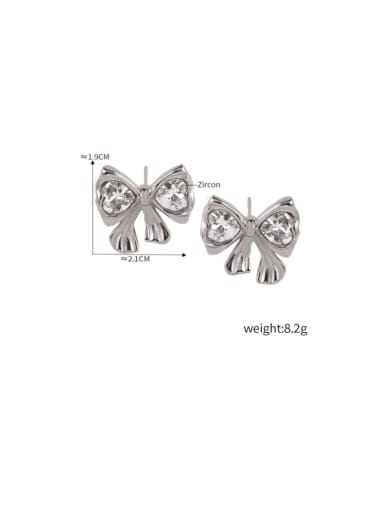MDTXF016 Steel Earrings Titanium Steel Cubic Zirconia  Dainty Heart Bowknot Earring and Necklace Set