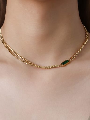 P765 gold necklace green zircon 40+ 5cm Titanium Steel Minimalist Geometric  Glass Stone Braclete and Necklace Set